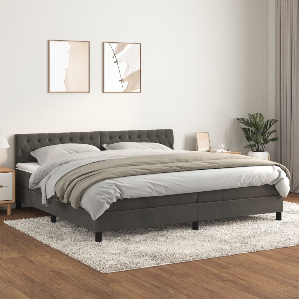 vidaXL Posteľný rám boxspring s matracom tmavosivý 200x200 cm zamat