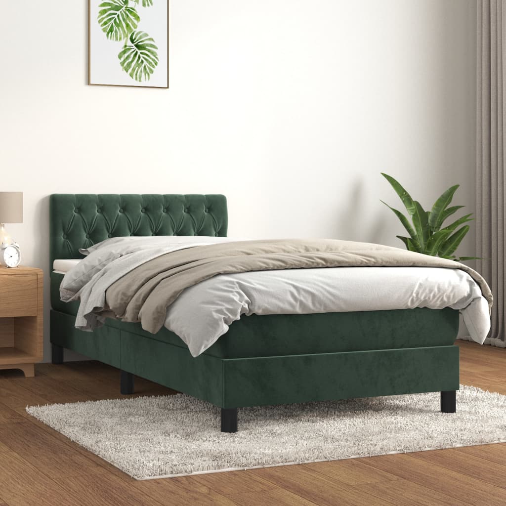 vidaXL Posteľný rám boxsping s matracom tmavozelený 90x200 cm zamat