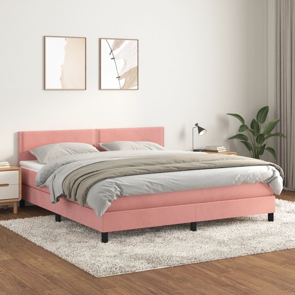 vidaXL Posteľný rám boxsping s matracom ružový 180x200 cm zamat