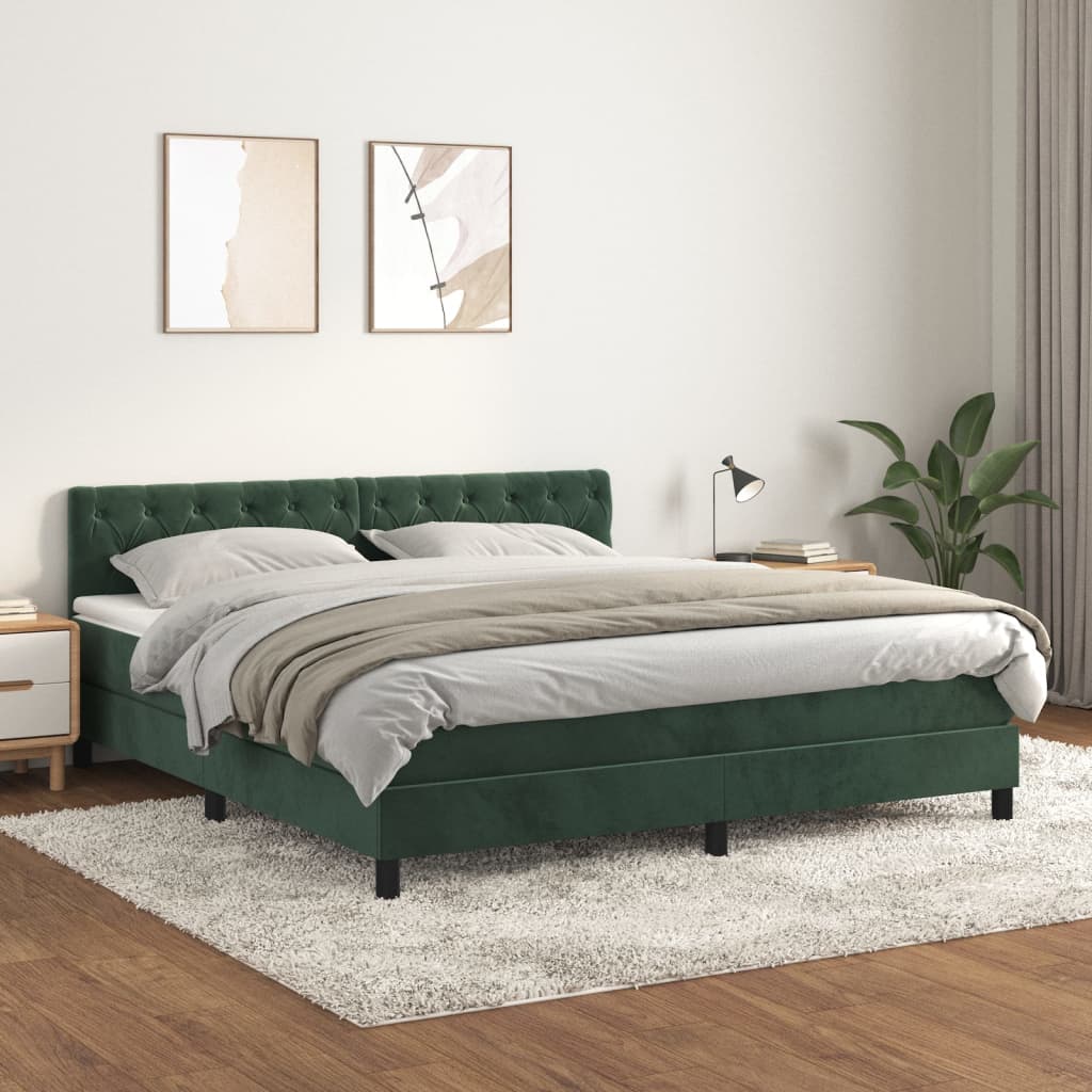 vidaXL Posteľný rám boxsping s matracom tmavozelený 160x200 cm zamat