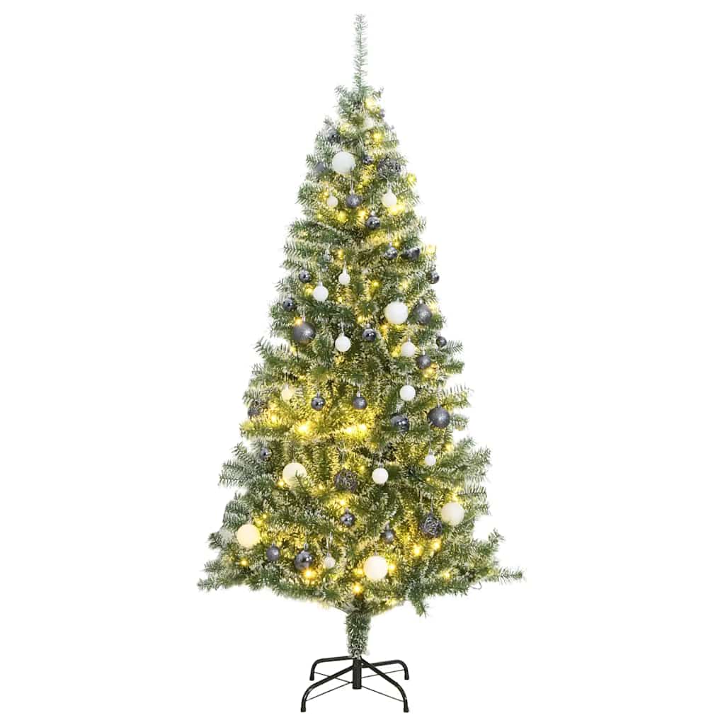 vidaXL Umelý vianočný stromček 300 LED, súprava gulí a sneh 210 cm