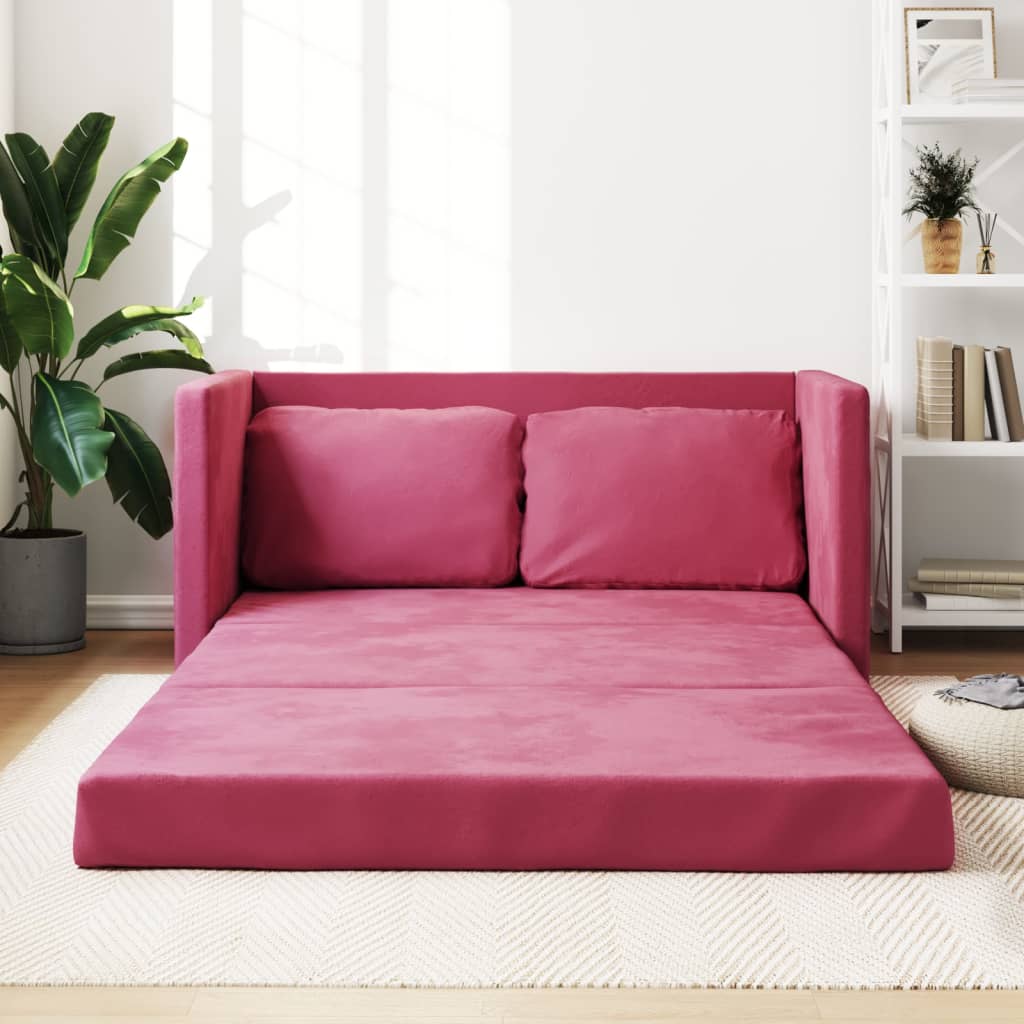 vidaXL Podlahová rozklad. pohovka 2v1 vínovočervená 122x204x55cm zamat