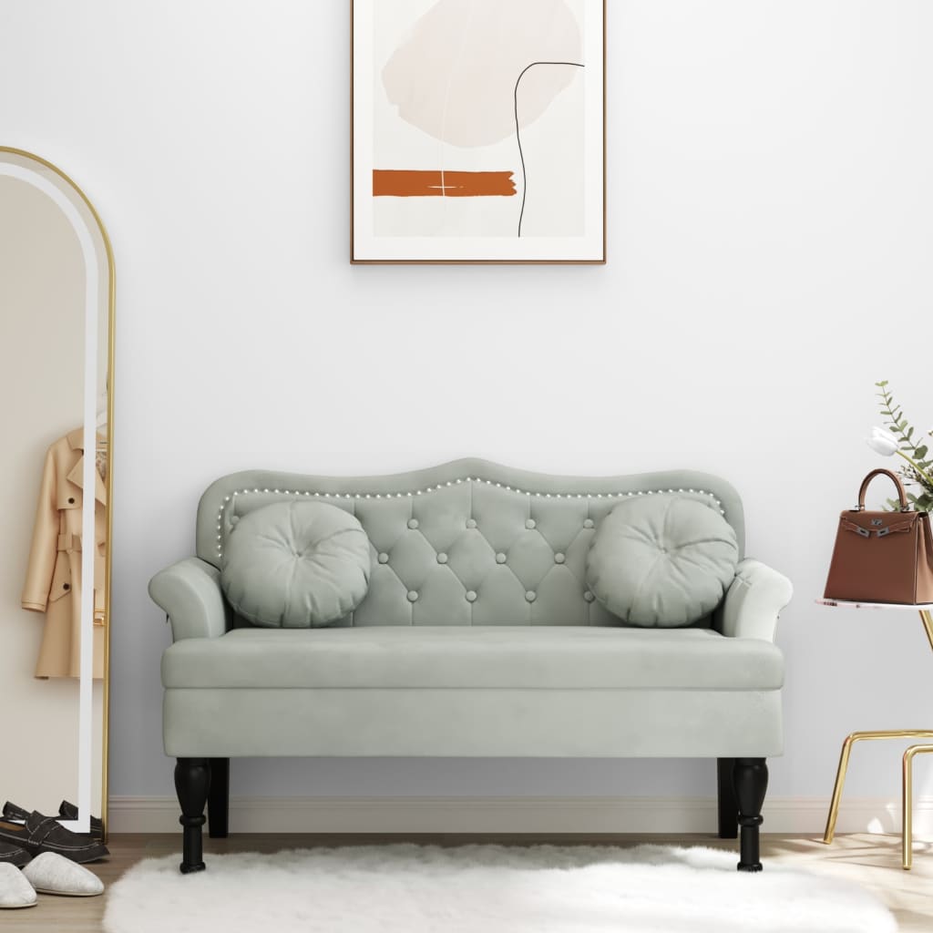 vidaXL Lavica s vankúšmi svetlosivá 120,5x65x75 cm zamat