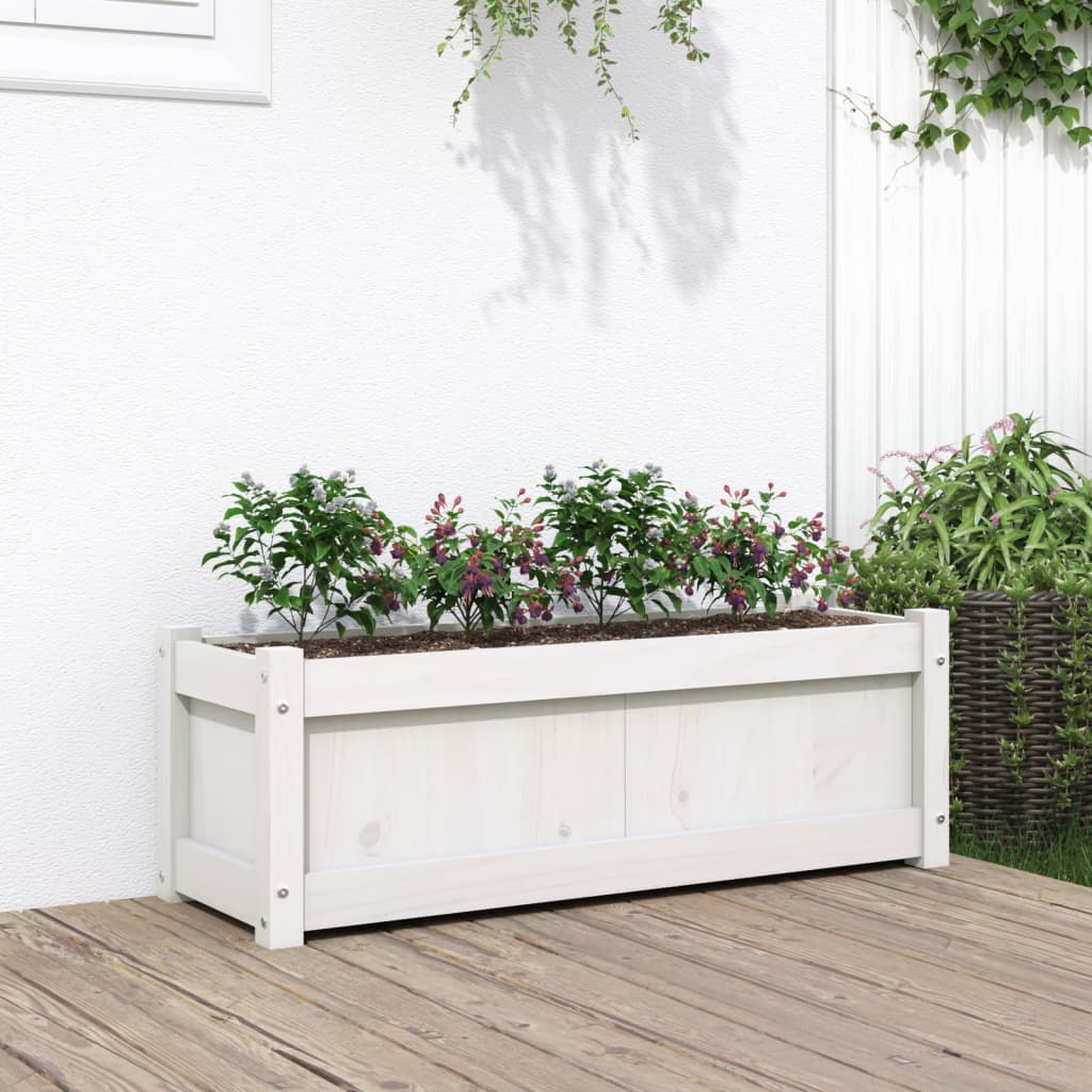 vidaXL Záhradný kvetináč biely 90x31x31 cm borovicový masív