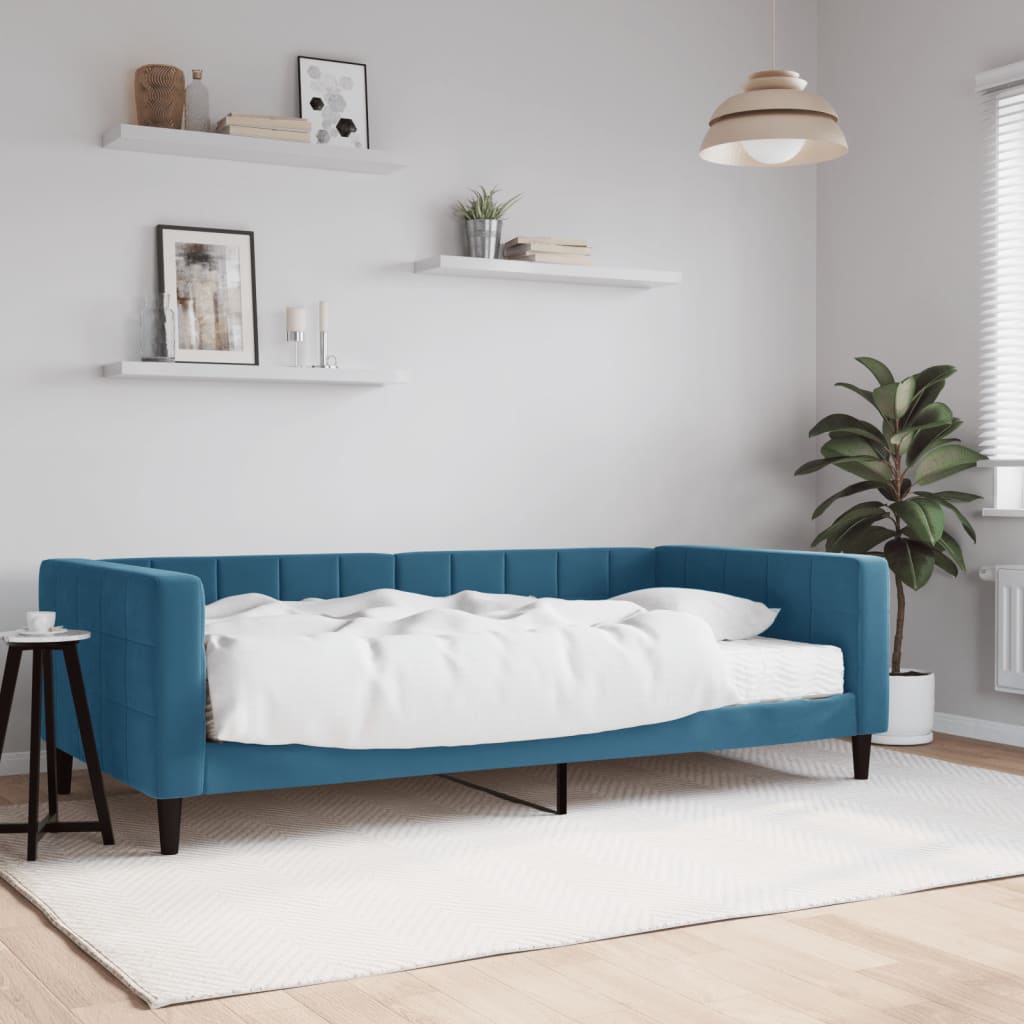 vidaXL Denná posteľ s matracom modrá 100x200 cm zamat