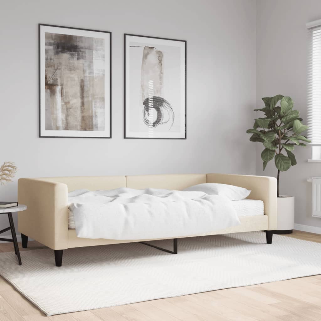 vidaXL Denná posteľ s matracom krémová 100x200 cm látka