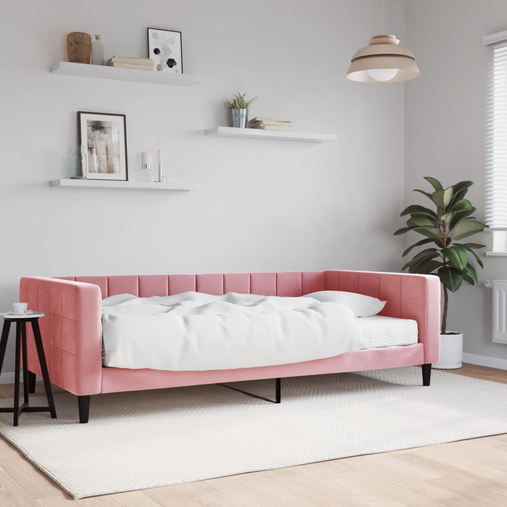 vidaXL Denná posteľ s matracom ružová 100x200 cm zamat