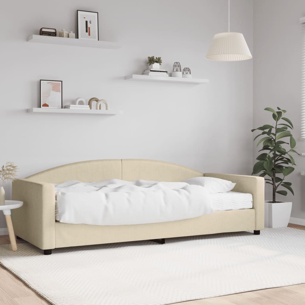 vidaXL Denná posteľ s matracom krémová 90x200 cm látka