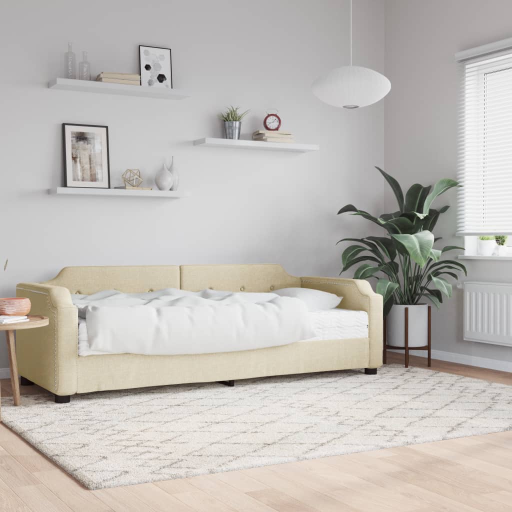 vidaXL Denná posteľ s matracom krémová 90x200 cm látka
