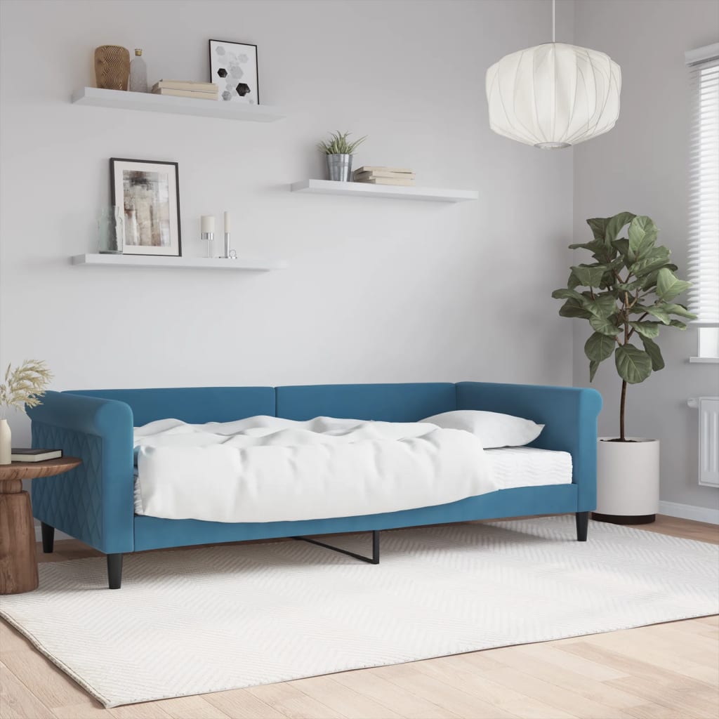 vidaXL Denná posteľ s matracom modrá 90x200 cm zamat