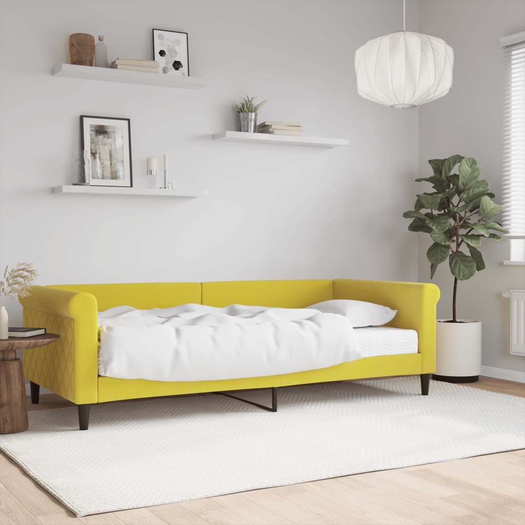 vidaXL Denná posteľ s matracom žltá 90x200 cm zamat