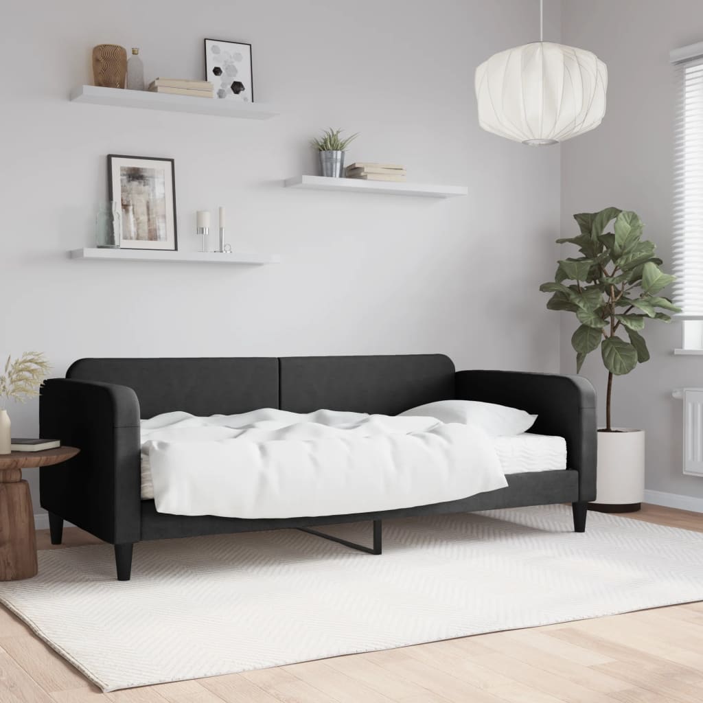 vidaXL Denná posteľ s matracom čierna 90x200 cm látka