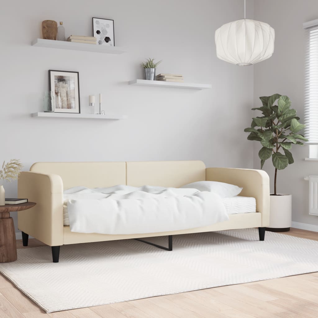 vidaXL Denná posteľ s matracom krémová 90x200 cm látka