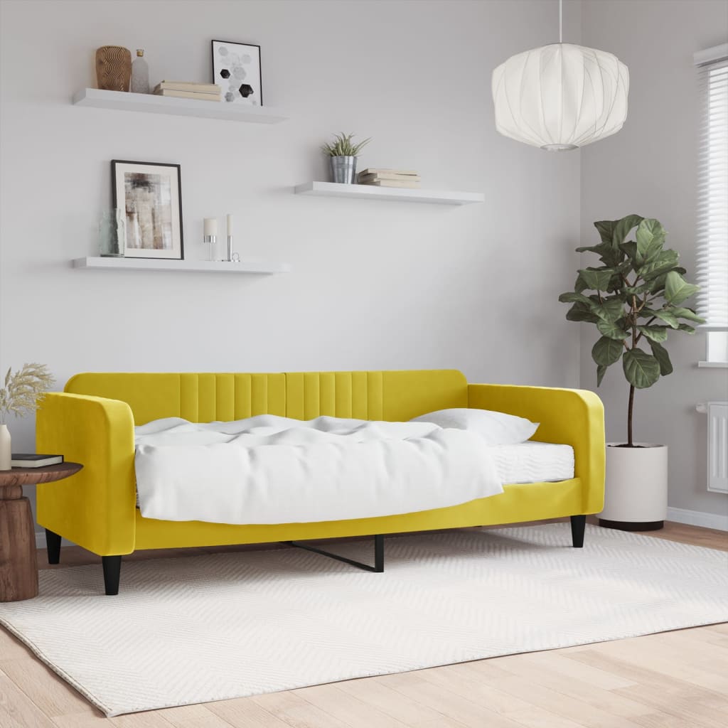 vidaXL Denná posteľ s matracom žltá 90x200 cm zamat