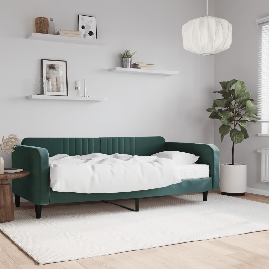 vidaXL Denná posteľ s matracom tmavozelená 100x200 cm zamat