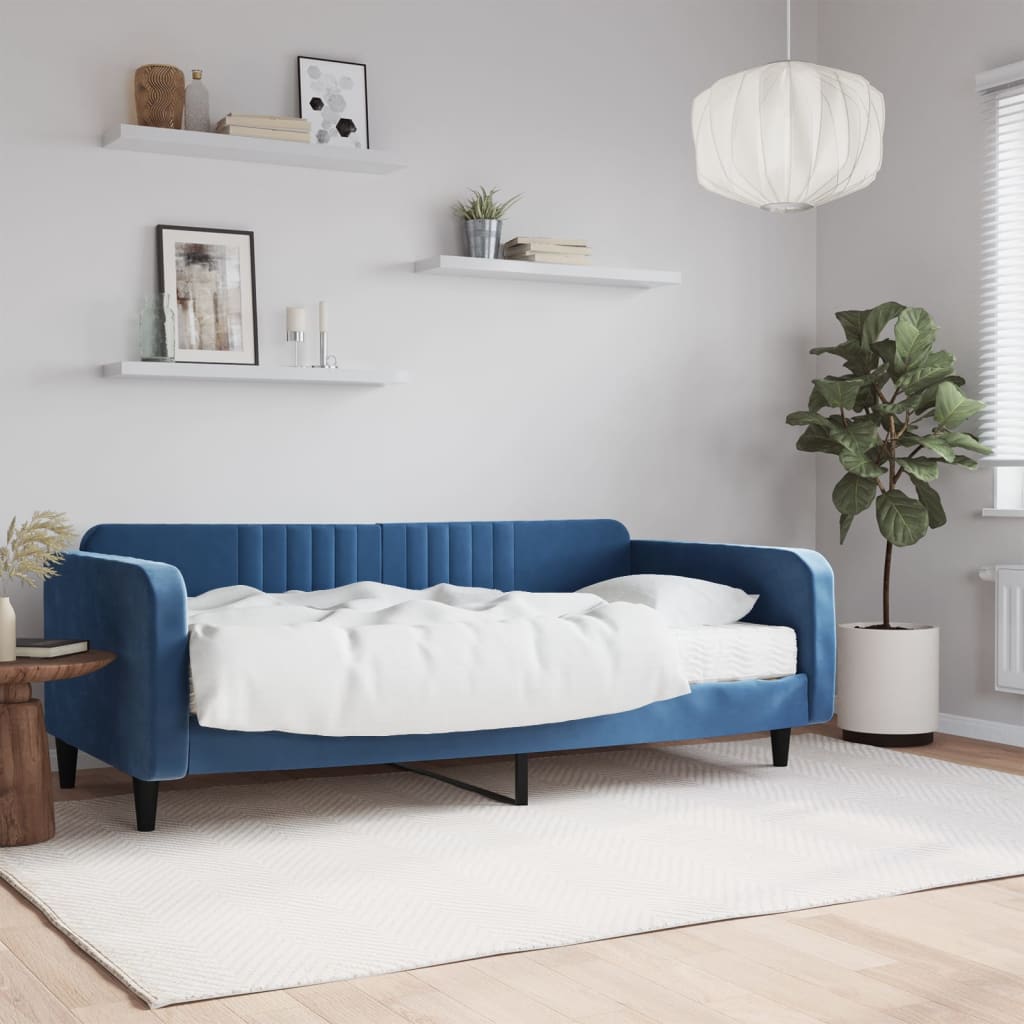 vidaXL Denná posteľ s matracom modrá 100x200 cm zamat