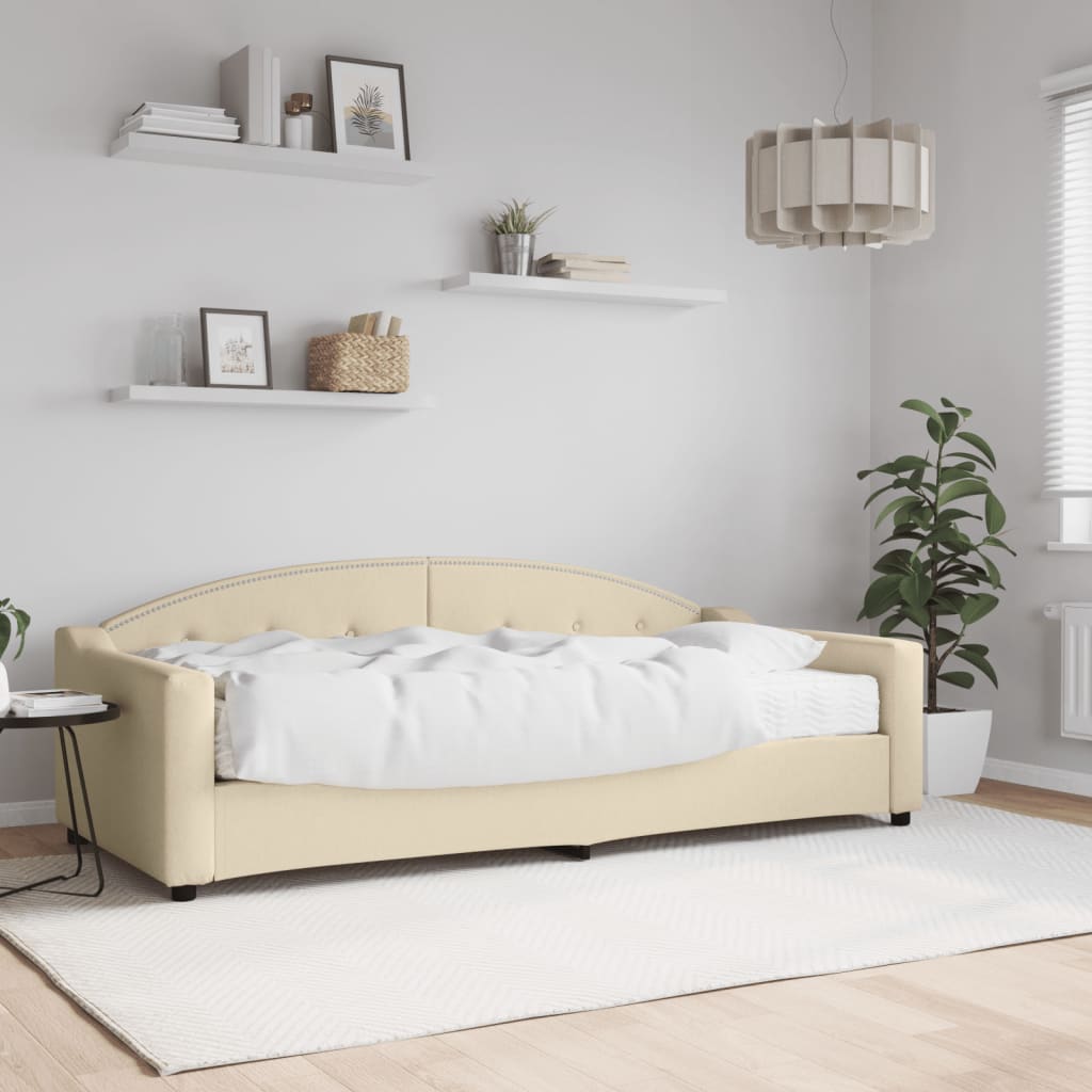 vidaXL Denná posteľ s matracom krémová 90x200 cm látka