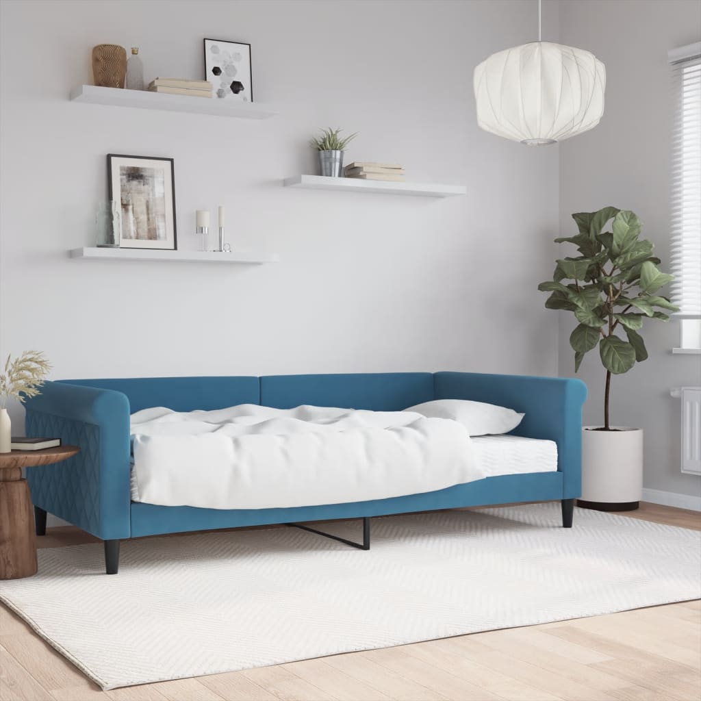 vidaXL Denná posteľ s matracom modrá 100x200 cm zamat