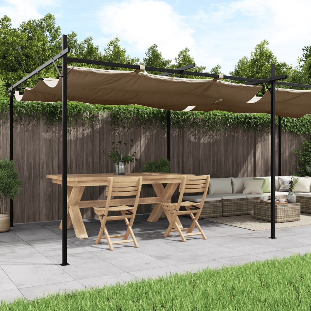 vidaXL Pergola so zaťahovacou strechou sivohnedá 589x292x230 cm