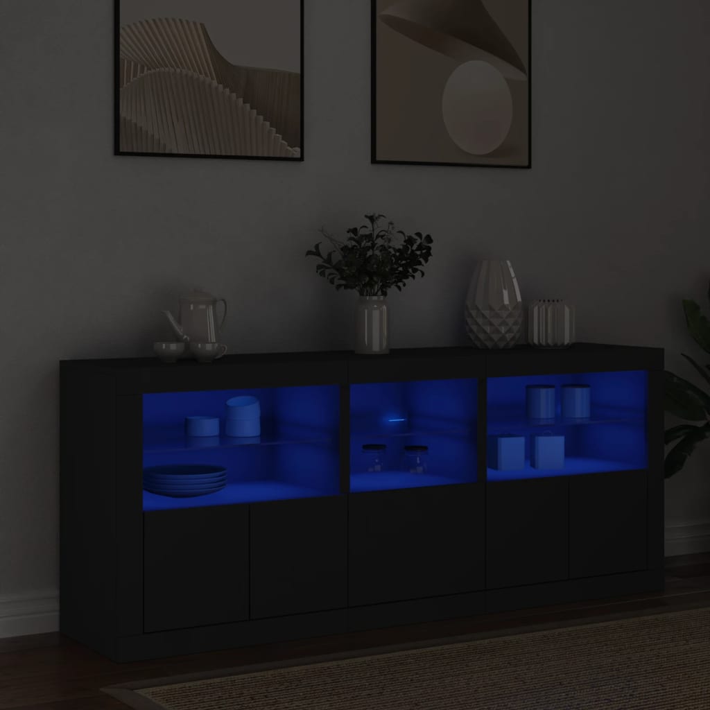 vidaXL Komoda s LED svetlami čierna 162x37x67 cm