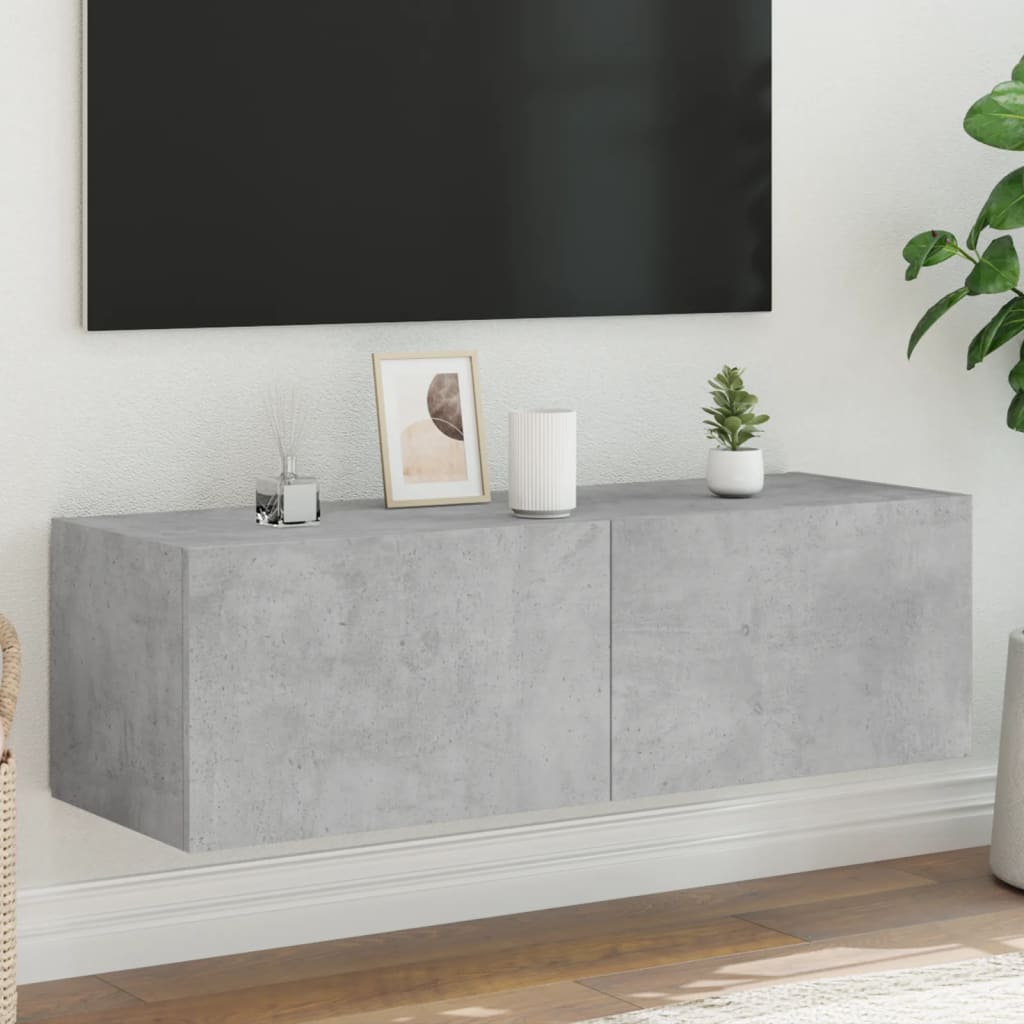 vidaXL TV nástenná skrinka s LED svetlami betónovo sivá 100x35x31 cm
