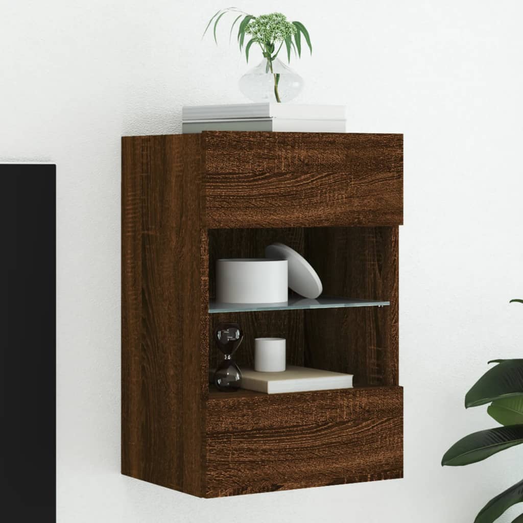 vidaXL TV nástenná skrinka s LED svetlami hnedý dub 40x30x60,5 cm