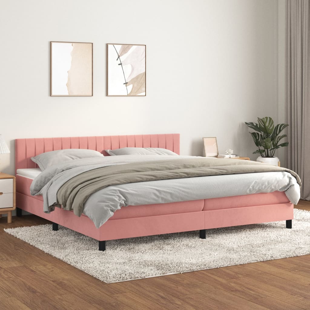 vidaXL Posteľný rám boxsping s matracom ružový200x200 cm zamat