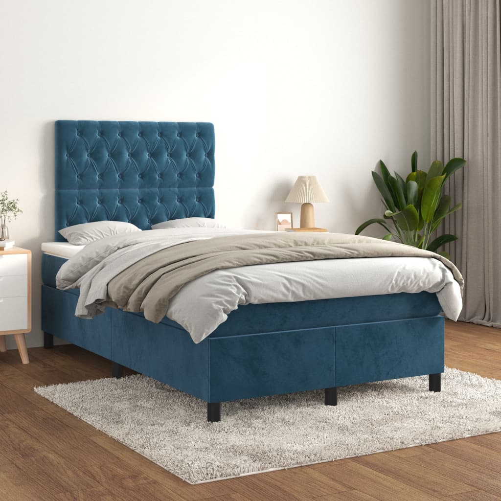 vidaXL Posteľný rám boxsping s matracom tmavomodrý 120x200 cm zamat
