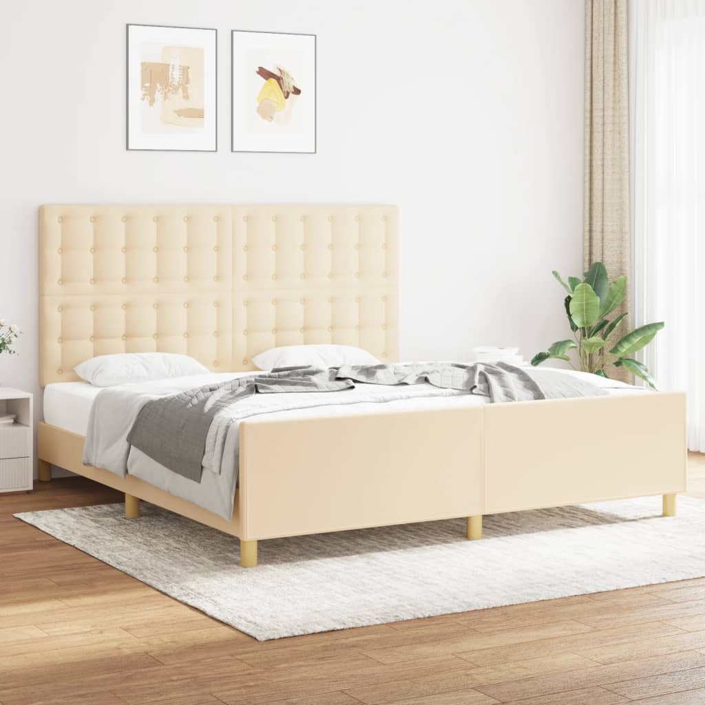 vidaXL Posteľný rám s čelom krémový 180x200 cm látka