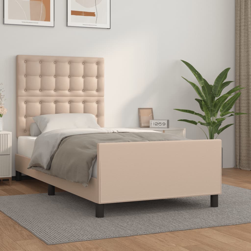vidaXL Posteľný rám s čelom kapučínový 100x200 cm umelá koža
