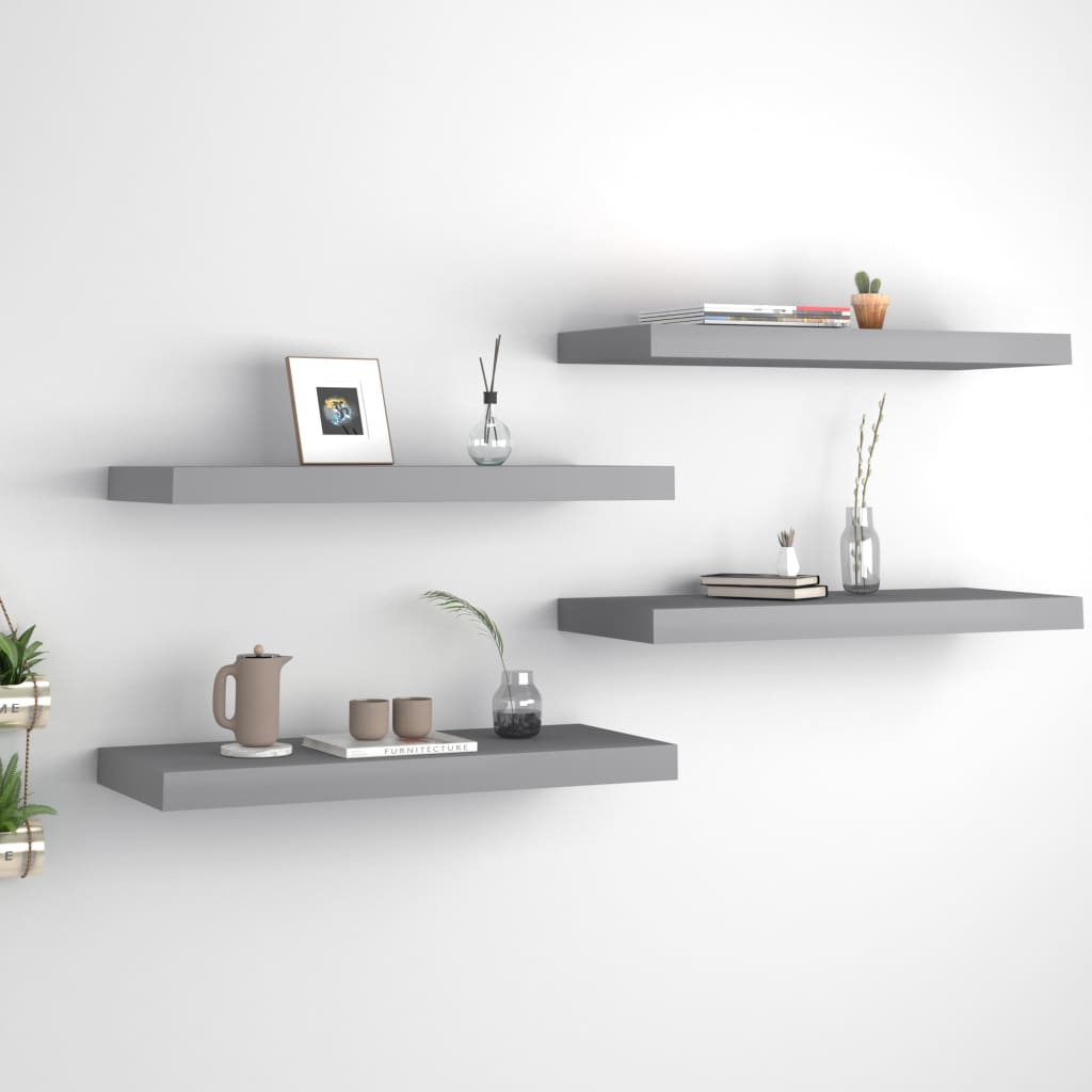 vidaXL Plávajúce nástenné police 4 ks, sivé 60x23,5x3,8 cm, MDF