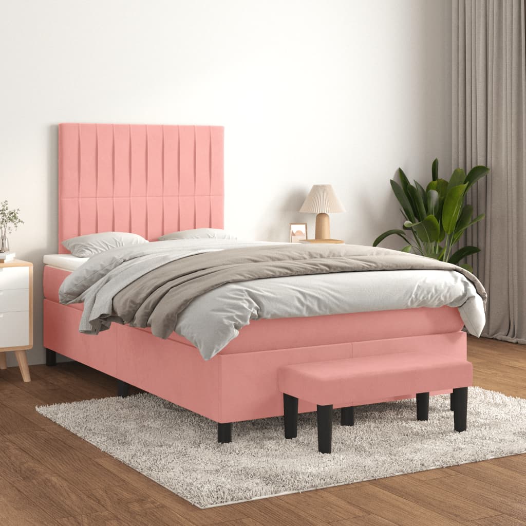 vidaXL Posteľný rám boxsping s matracom ružový 120x200 cm zamat