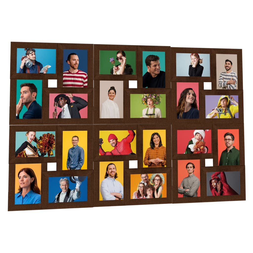 vidaXL Kolážový fotorámik na 24 fotiek (13x18 cm) tmavohnedý MDF