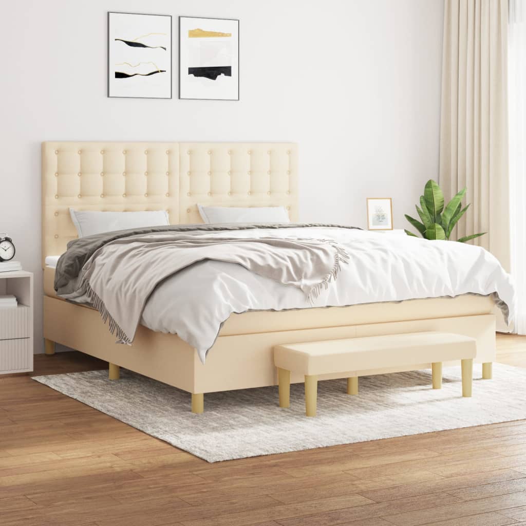 vidaXL Posteľný rám boxspring s matracom krémový 180x200 cm látka