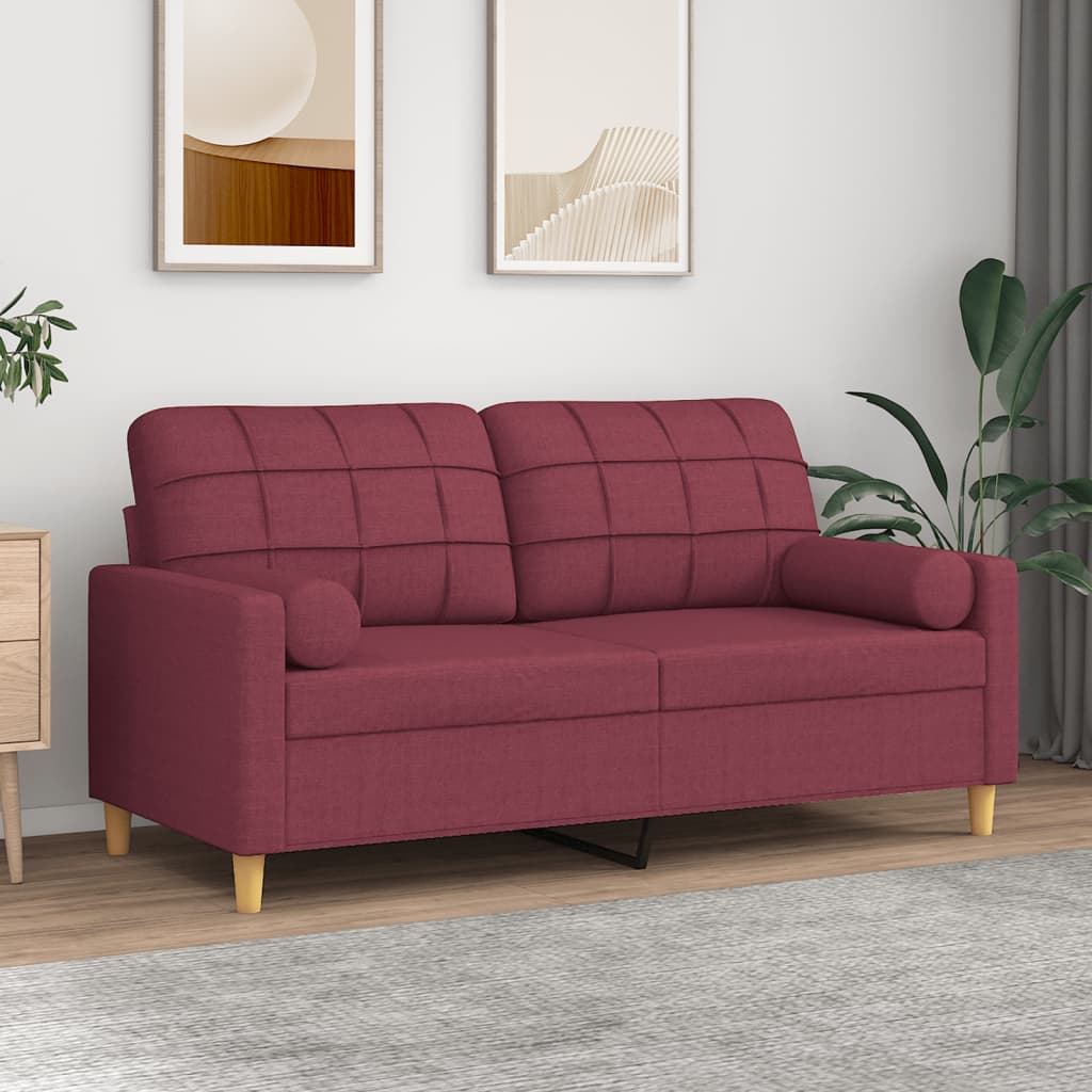 vidaXL 2-miestna pohovka s vankúšmi vínovočervená 140 cm látka