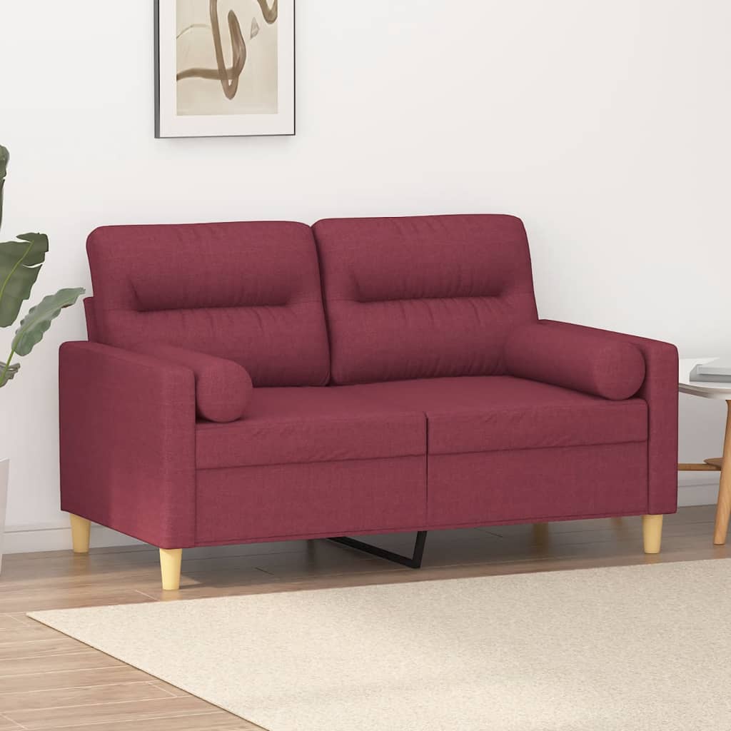 vidaXL 2-miestna pohovka s vankúšmi vínovočervená 120 cm látka