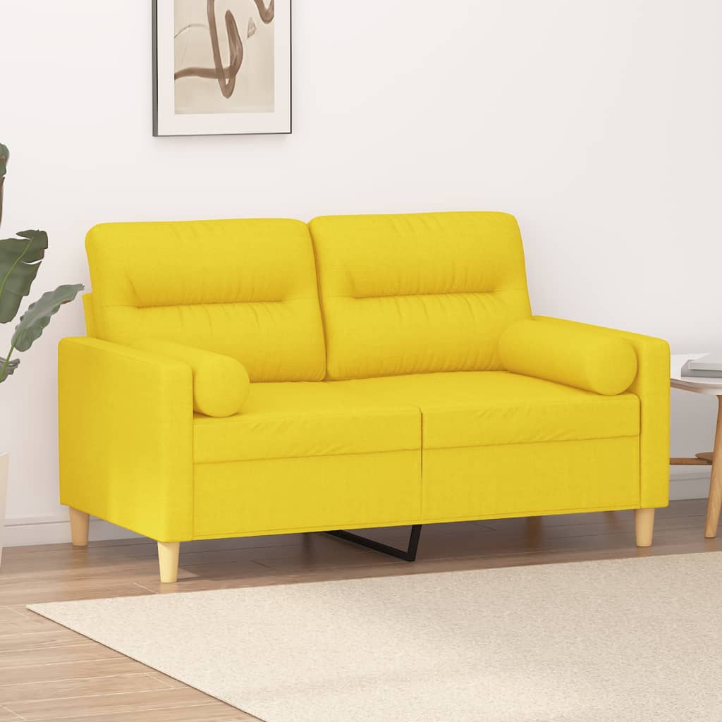 vidaXL 2-miestna pohovka s vankúšikmi svetložltá 120 cm látka