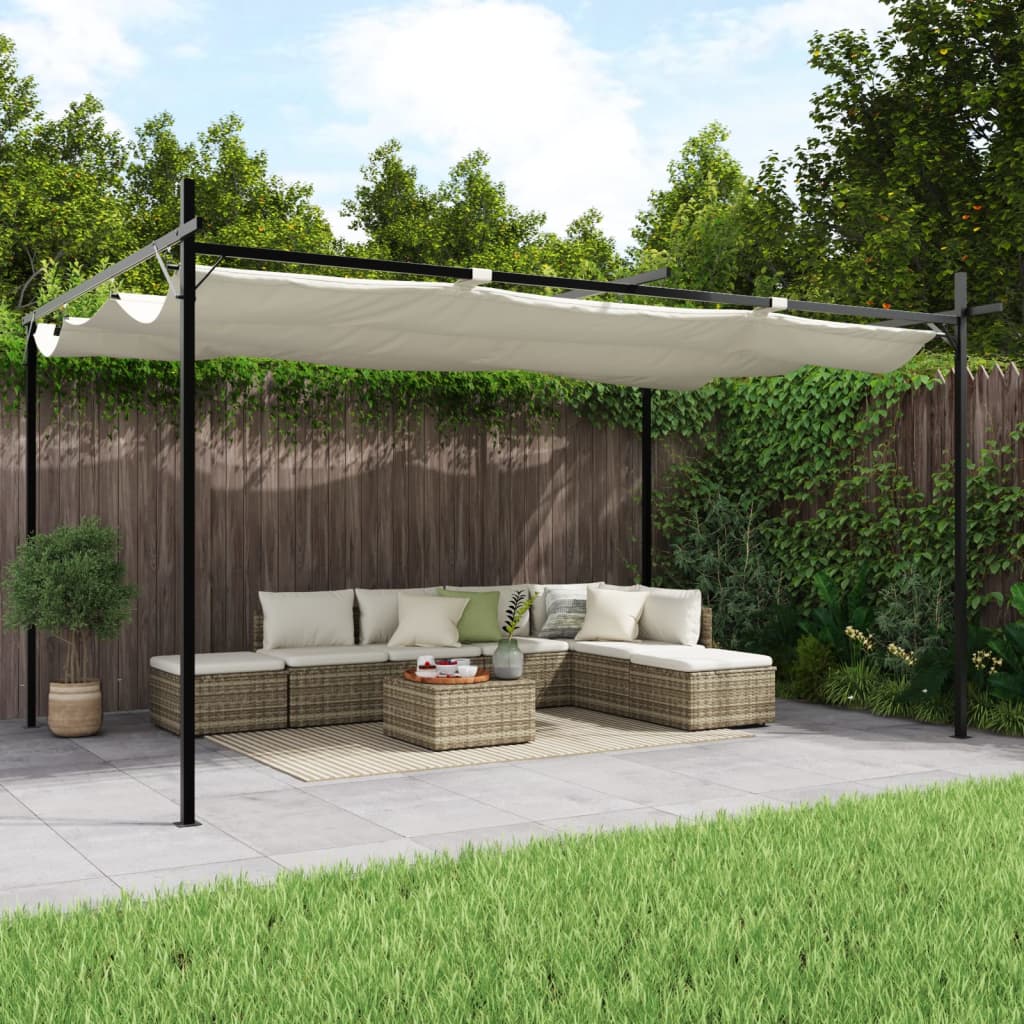 vidaXL Pergola so zaťahovacou strechou krémová 395x292x230 cm