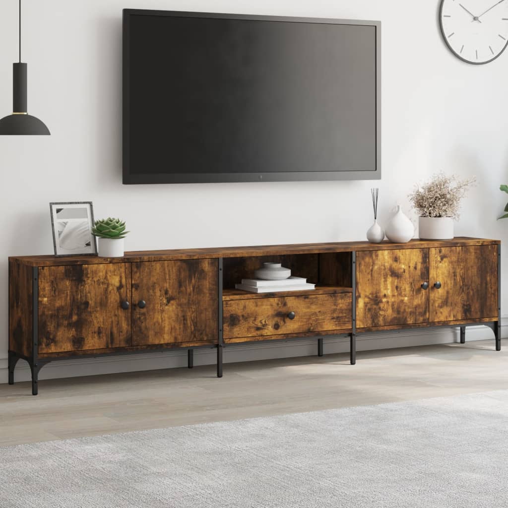 vidaXL TV skrinka so zásuvkou dymový dub 200x25x44 cm kompozitné drevo