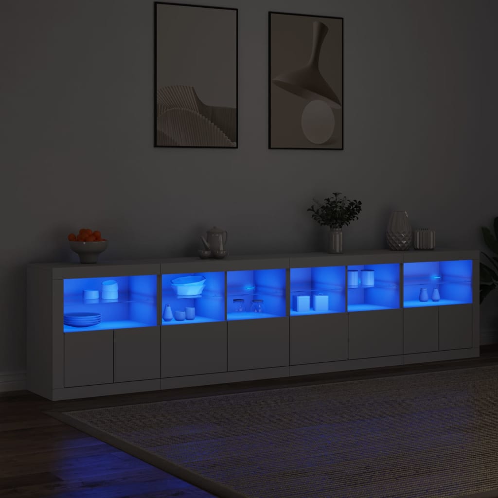 vidaXL Komoda s LED svetlami biela 283x37x67 cm