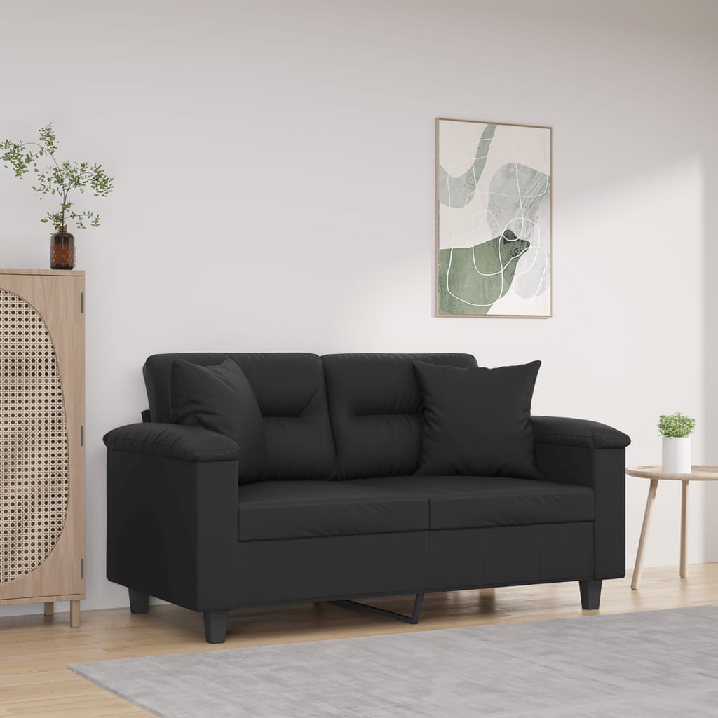 vidaXL 2-miestna pohovka s vankúšmi čierna 120 cm umelá koža