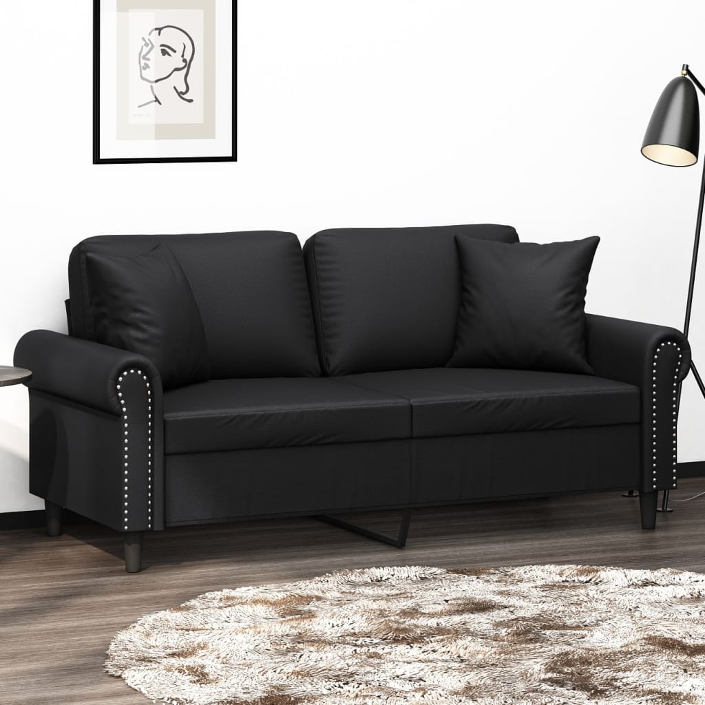 vidaXL 2-miestna pohovka s vankúšmi čierna 140 cm umelá koža
