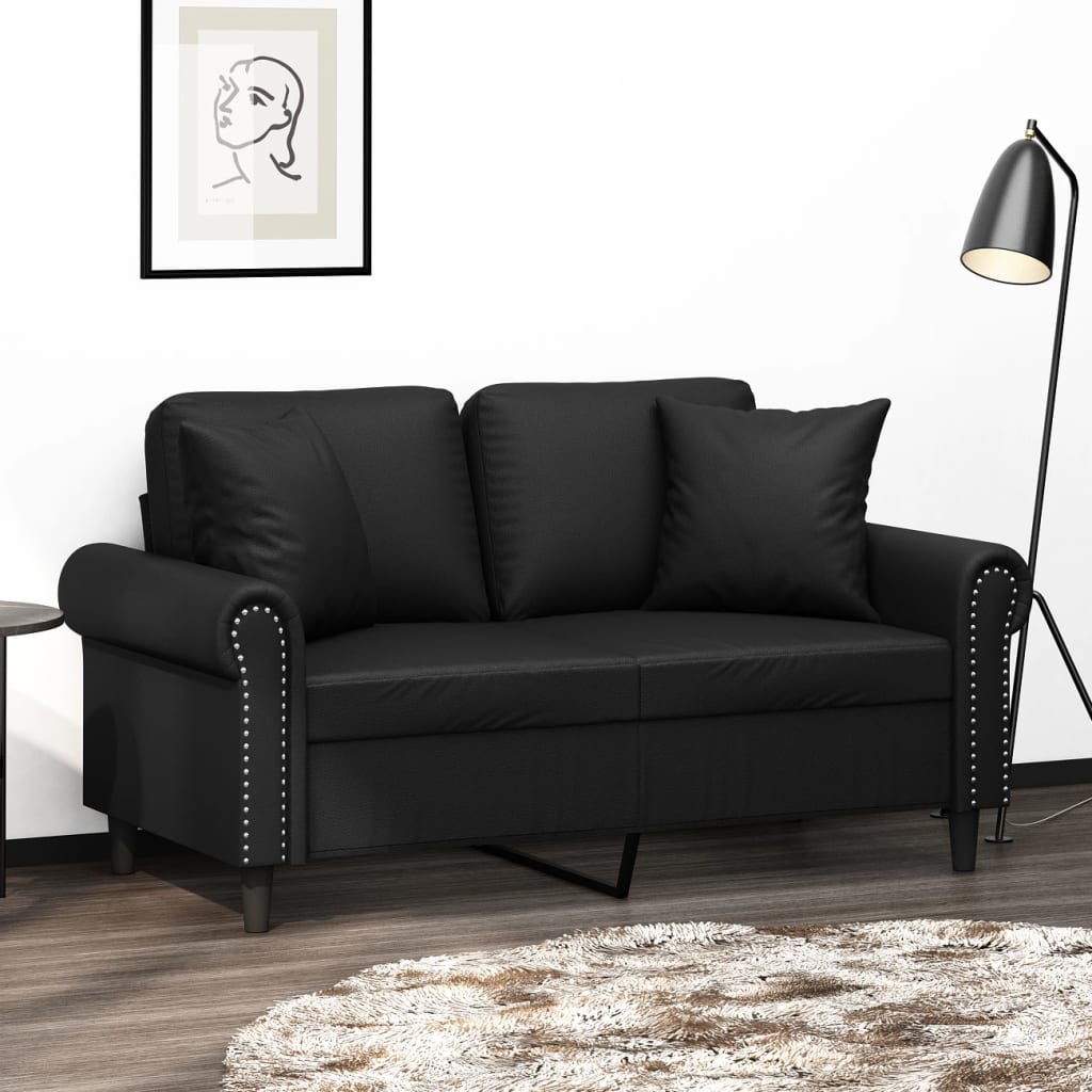 vidaXL 2-miestna pohovka s vankúšmi čierna 120 cm umelá koža