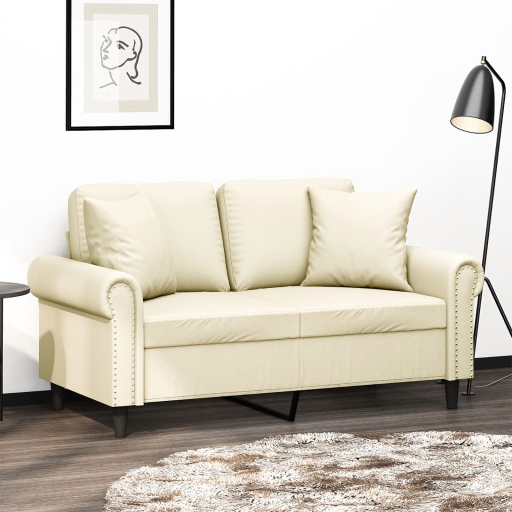 vidaXL 2-miestna pohovka s vankúšmi krémová 120 cm umelá koža