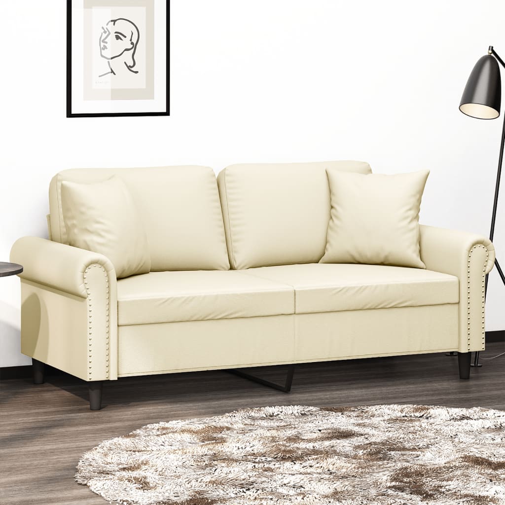 vidaXL 2-miestna pohovka s vankúšmi krémová 140 cm umelá koža