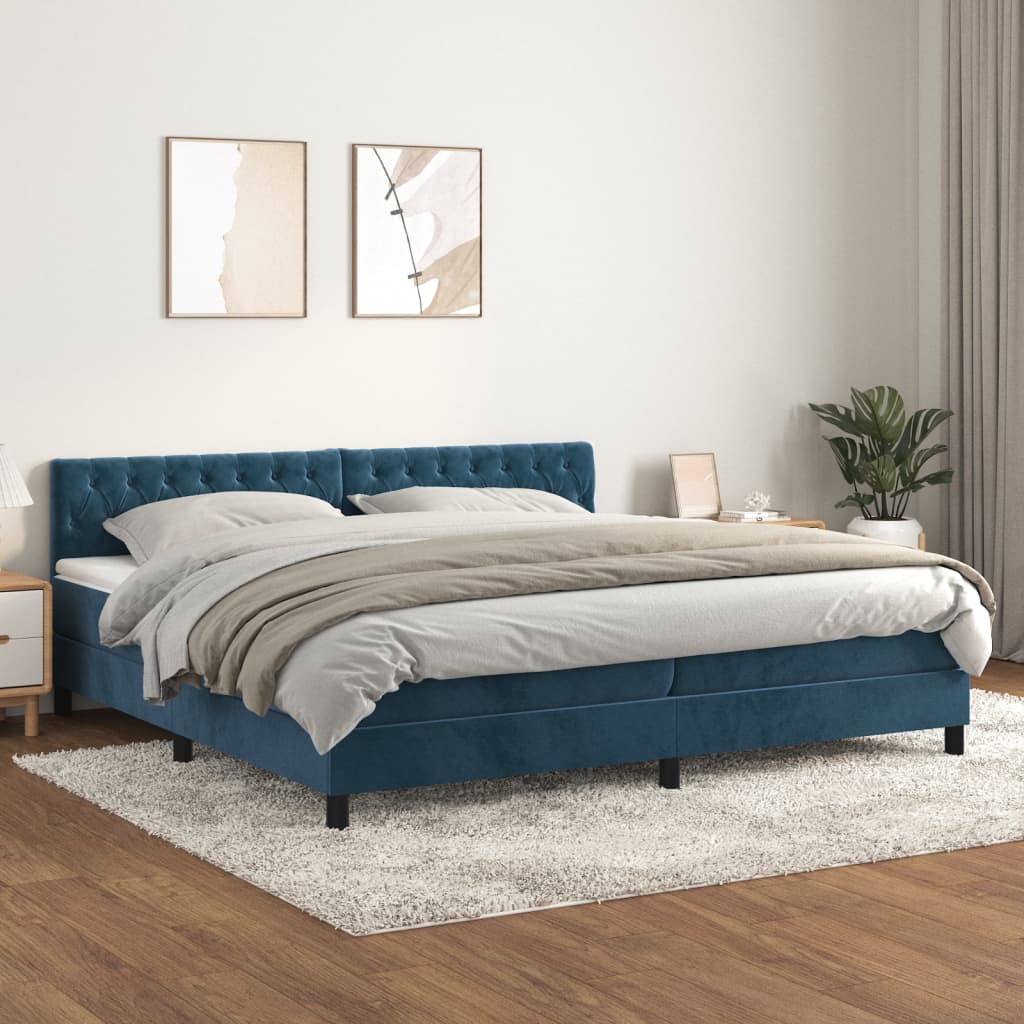 vidaXL Posteľný rám boxsping s matracom tmavomodrý 200x200 cm zamat