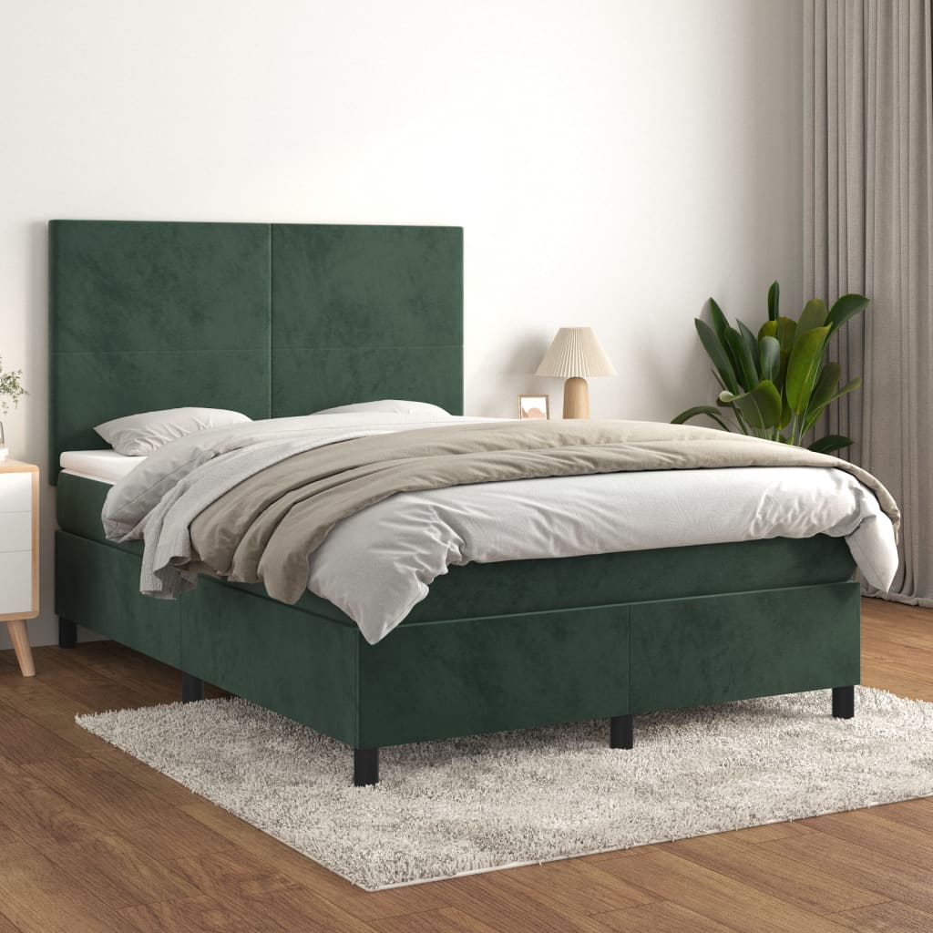 vidaXL Posteľný rám boxsping s matracom tmavozelený 140x200 cm zamat