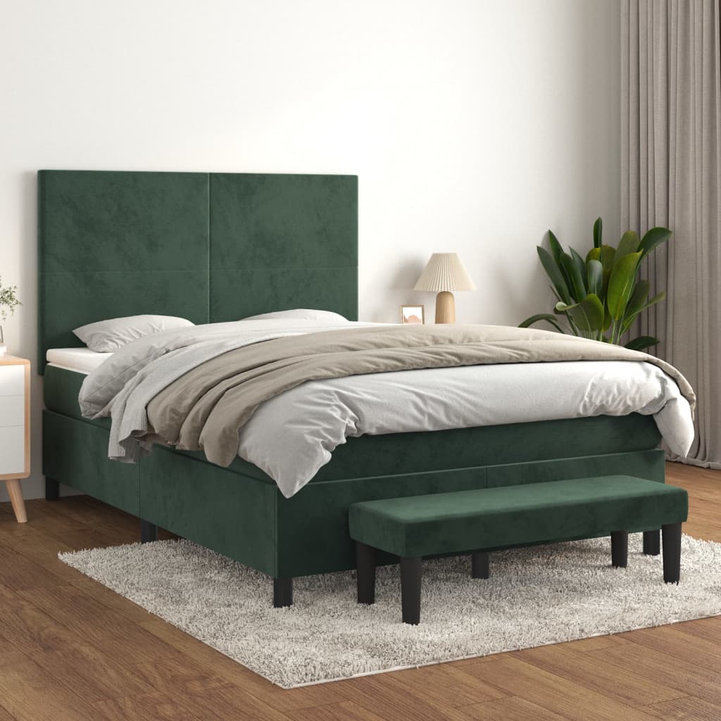 vidaXL Posteľný rám boxsping s matracom tmavozelený 140x200 cm zamat