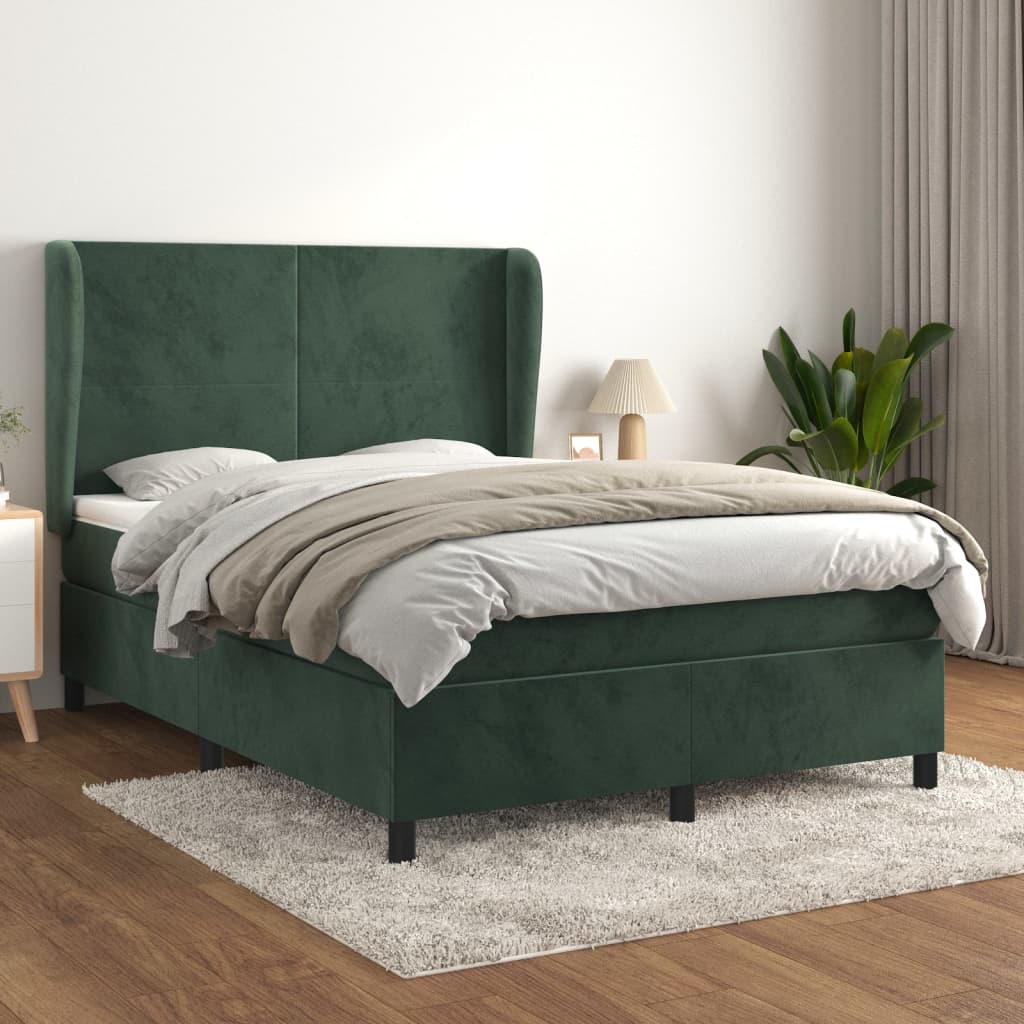 vidaXL Posteľný rám boxsping s matracom tmavozelený 140x200 cm zamat