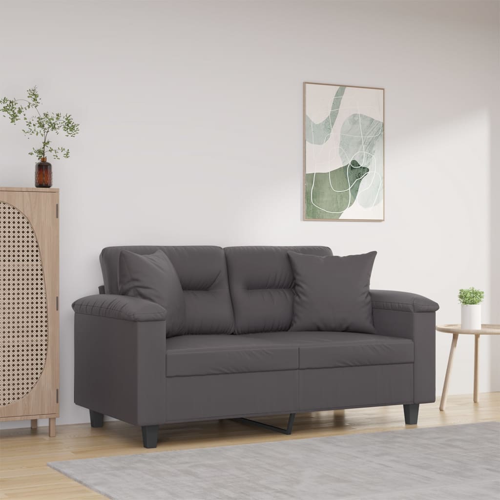 vidaXL 2-miestna pohovka s vankúšmi sivá 120 cm umelá koža
